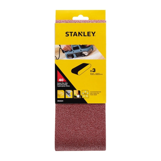 Lixas de cinta Stanley (STA33241-XJ) 100 x 560 mm, grão 40 (pacote com 3)