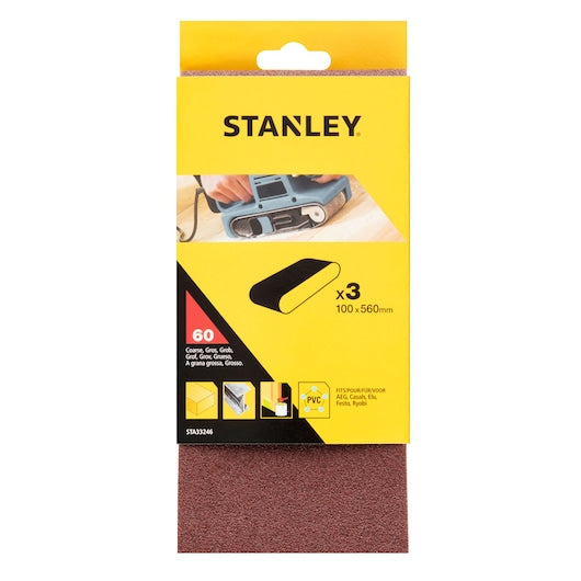 Lixas de cinta Stanley (STA33246-XJ) 100 x 560 mm, grão 60 (pacote com 3)