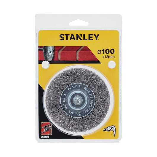 Rueda de alambre de acero ondulado Stanley (STA36010-XJ), 100 x 10 mm, 12 mm de espesor