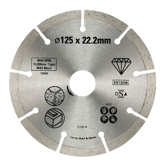 Stanley (STA38107-XJ) 125 x 22.23mm Segmented Rim Diamond Blade For Concrete Cutting
