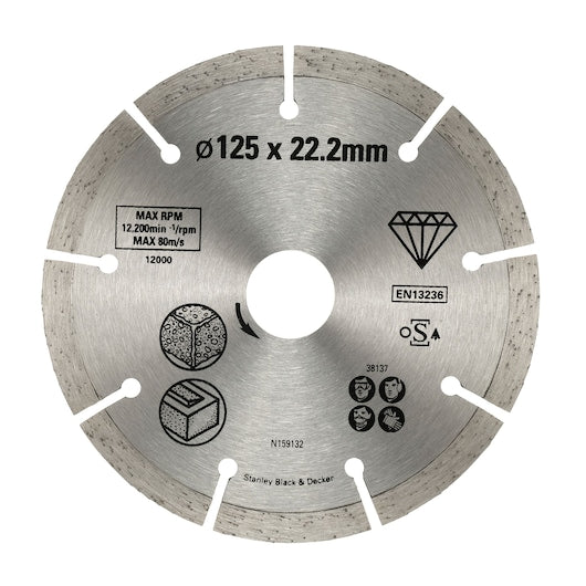 Hoja de diamante con borde segmentado Stanley (STA38137-XJ) de 125 x 22,23 mm para corte de hormigón