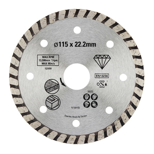 Disco de corte diamantado Stanley (STA38202-XJ) Turbo Rim de 125 x 22,23 mm para corte de granito