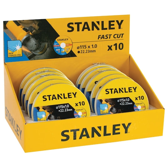 Disco de corte plano extrafino Stanley (STA38252-XJ) em aço inoxidável, 115 x 22,23 x 1 mm (pacote com 10)