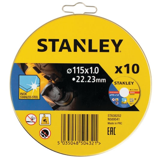 Disco de corte plano extrafino Stanley (STA38252-XJ) em aço inoxidável, 115 x 22,23 x 1 mm (pacote com 10)