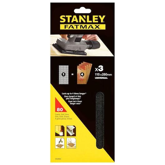 Stanley (STA39002-XJ) FATMAX® 115 x 280 mm 80 g 1/2 Folha Lixa de Malha (Pacote com 3)