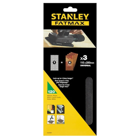 Stanley (STA39007-XJ) FATMAX® 115 x 280 mm 120 g 1/2 Folha Lixa de Malha (Pacote com 3)