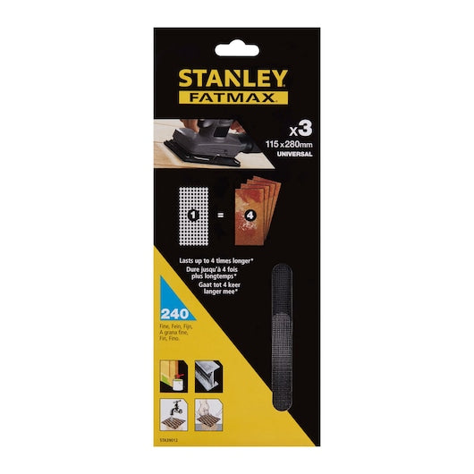 Stanley (STA39012-XJ) Malla de lija FATMAX® de 115 x 280 mm, grano 240, 1/2 hoja (paquete de 3)
