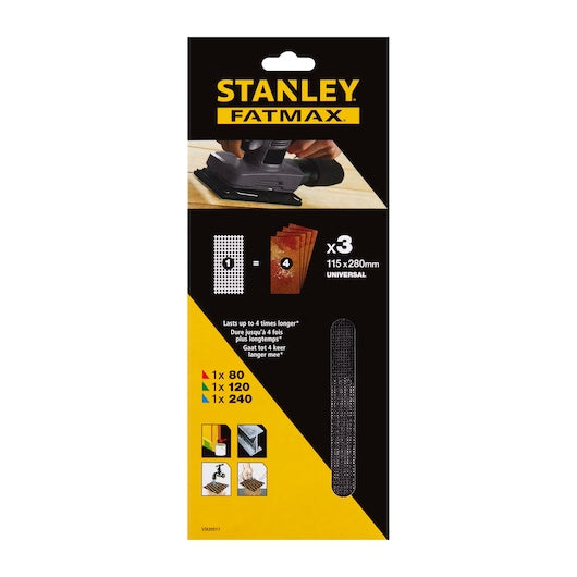 Stanley (STA39017-XJ) Pacote com Meias Folhas Sem Velcro 115 x 280 (80g, 120g, 240g)