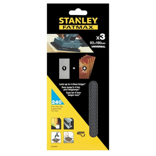 Stanley (STA39042-XJ) FATMAX® 93 x 190 mm 240 g 1/3 Folha Lixa de Encaixe Rápido (Pacote com 3)