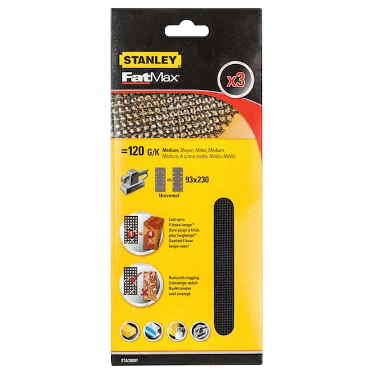 Stanley (STA39057-XJ) FATMAX® 93 x 230 mm 120 g 1/3 de folha de lixa (pacote com 3)