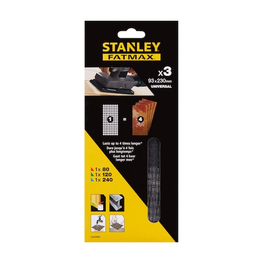 Stanley (STA39067-XJ) FATMAX® 93 x 230 mm 80, 120, 240 g 1/3 Folha de Lixa (Pacote com 3)