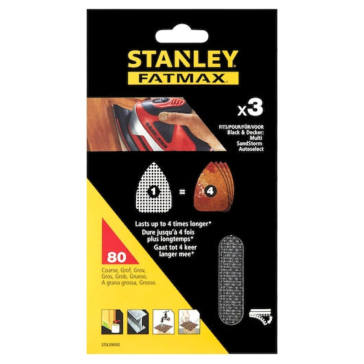 Stanley (STA39092-XJ) FATMAX® Tela de Lixa 80g para Lixadeira Multiuso Black + Decker® (Pacote com 3)