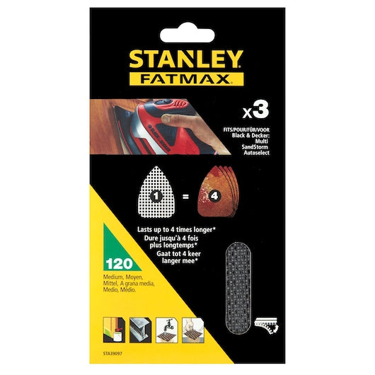 Stanley (STA39097-XJ) FATMAX® Tela de lixa de 120g para lixadeira multifuncional Black + Decker® (pacote com 3)