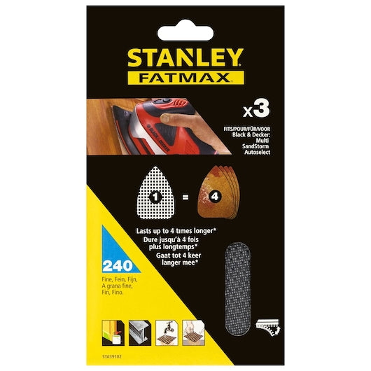 Stanley (STA39102-XJ) FATMAX® 240g Lixa de malha para lixadeira multifuncional Black + Decker® (pacote com 3)