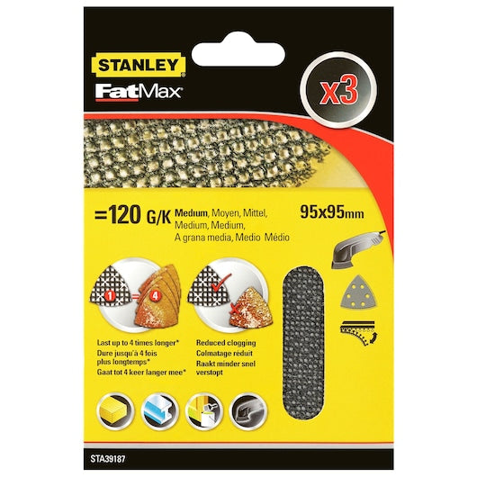 Stanley (STA39187-XJ) FATMAX® 93 x 93mm 120g Sanding Mesh for Detail Sanders (3 Pk)