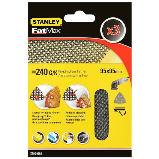 Stanley (STA39192-XJ) FATMAX® 93 x 93 mm 240 g Tela de lixa para lixadeiras de detalhe (pacote com 3)