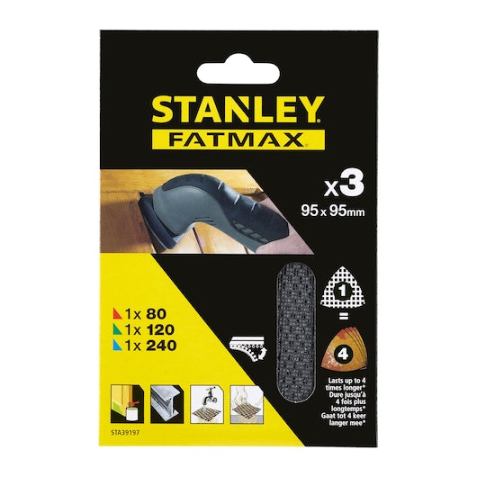 Stanley (STA39197-XJ) FATMAX® 93 x 93 mm 80, 120, 240 g Lixa para lixadeiras de detalhe (pacote com 3)