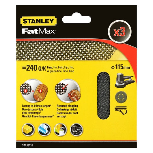 Stanley (STA39232-XJ) Discos de lixa orbital aleatória FATMAX® 115mm 240g (pacote com 3)
