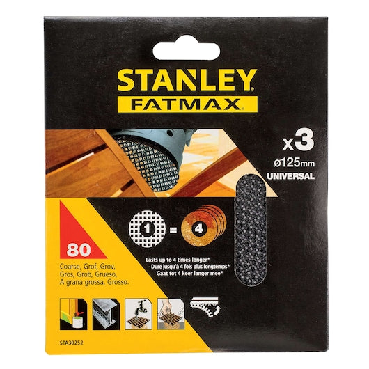 Stanley (STA39252-XJ) FATMAX® Discos de lixa de malha para lixadeira orbital aleatória de 125 mm e 80 g (pacote com 3)