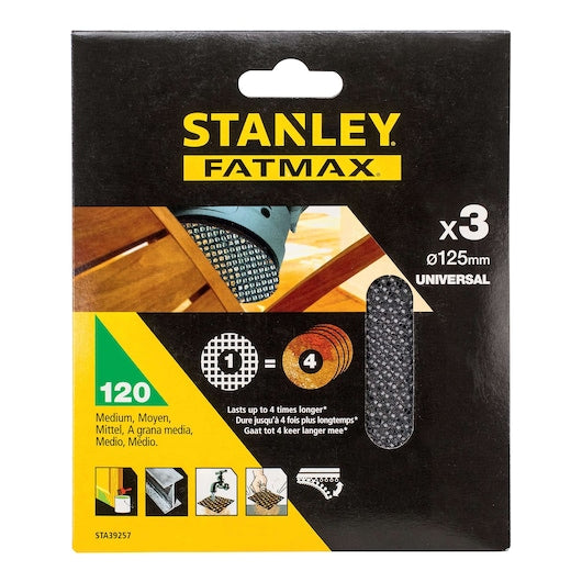 Stanley (STA39257-XJ) Discos de lixa orbital aleatória FATMAX® 125mm 120g (pacote com 3)
