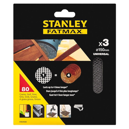 Stanley (STA39282-XJ) FATMAX® Discos de lixa de malha para lixadeira orbital aleatória de 150 mm e 80 g (pacote com 3)