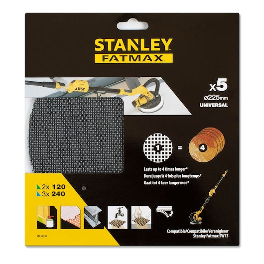 Stanley (STA39297-XJ) Discos de lixa orbital aleatória FATMAX® 225mm 120/240g (pacote com 5)