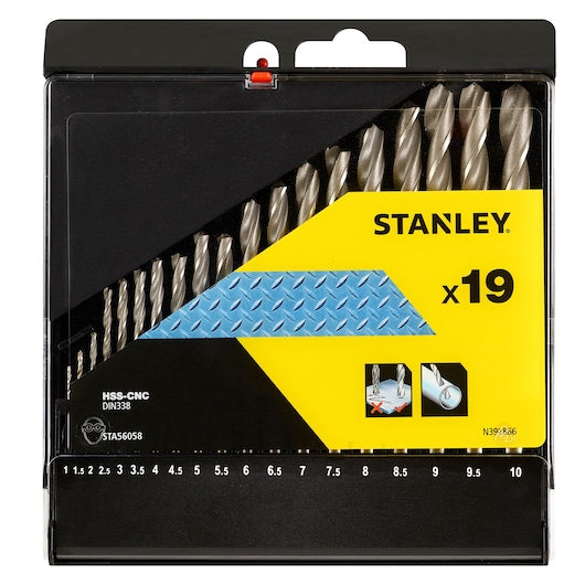 Conjunto de brocas para metal CNC HSS Stanley (STA56058-QZ) de 1 a 10 mm (19 peças)