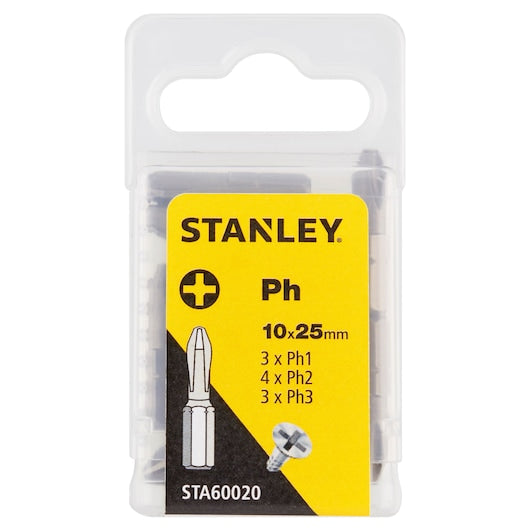 Stanley (STA60020-XJ) Jogo de 10 Pontas de Chave de Fenda Variadas de 25mm PH1, 2, 3