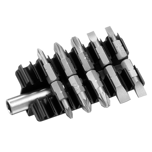 Stanley (STA61481-XJ) Conjunto de 10 Pontas de Chave de Fenda Variadas de 25mm com Clipe para Cinto e Suporte Magnético para Pontas.