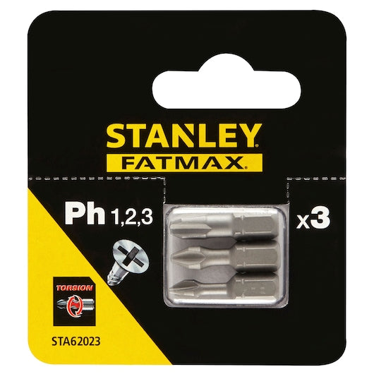 Stanley (STA62023-XJ) Juego de puntas de destornillador de torsión FATMAX® PH1 de 25 mm (3 piezas)
