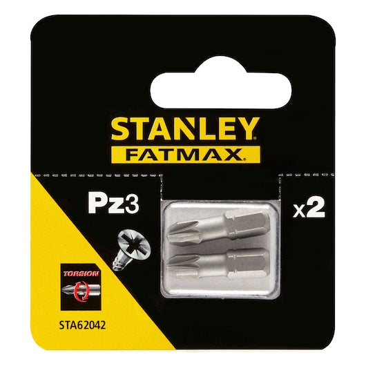 Ponta de chave de fenda de torção Stanley (STA62042-XJ) FATMAX® 25mm PZ3 (pacote com 2)