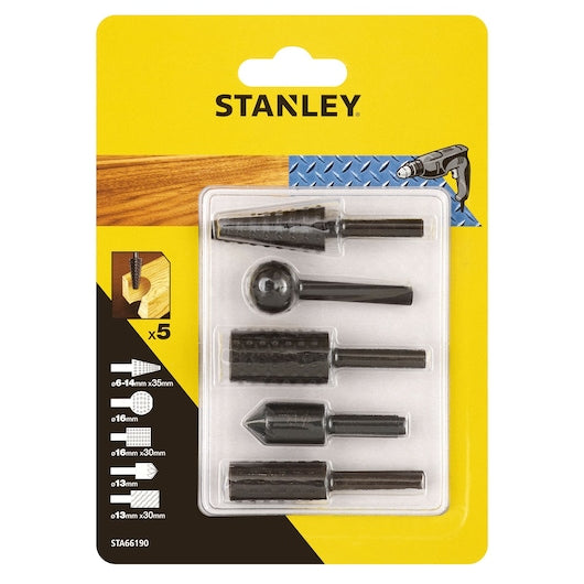 Conjunto de 5 limas mistas Stanley (STA66190-QZ) com escareador para madeira e metal.