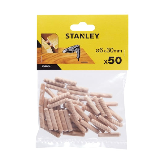 Cavilhas de madeira redondas Stanley (STA66430-QZ) 6x30mm x50