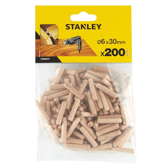 Stanley (STA66431-QZ) Pasadores de madera redondos de 6 x 30 mm x 200