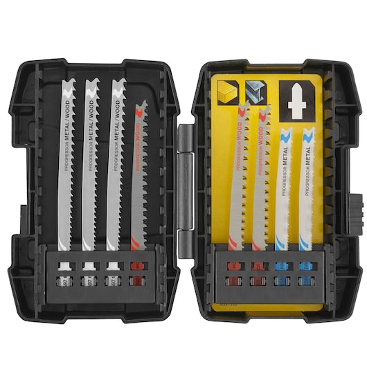 Conjunto de 8 lâminas de serra tico-tico Stanley (STA88300-XJ) com encaixe em "T".