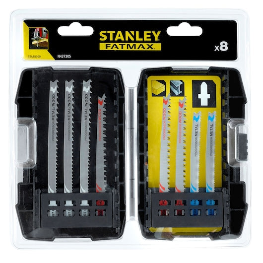 Conjunto de 8 lâminas de serra tico-tico Stanley (STA88300-XJ) com encaixe em "T".