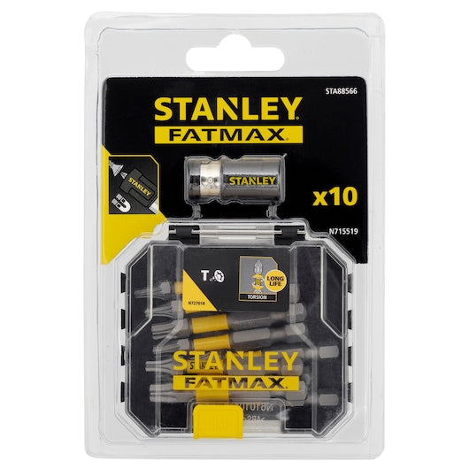 Conjunto de 10 bits de chave de fenda de torção Stanley (STA88566-XJ) FATMAX® de 50 mm com ímã em anel.