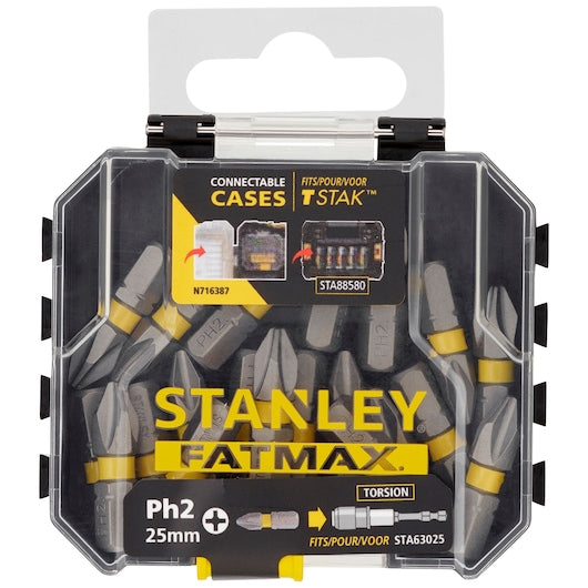 Conjunto de 20 pontas de chave de fenda de torção Stanley (STA88569-XJ) FATMAX® de 25 mm, tamanho pequeno, PH2