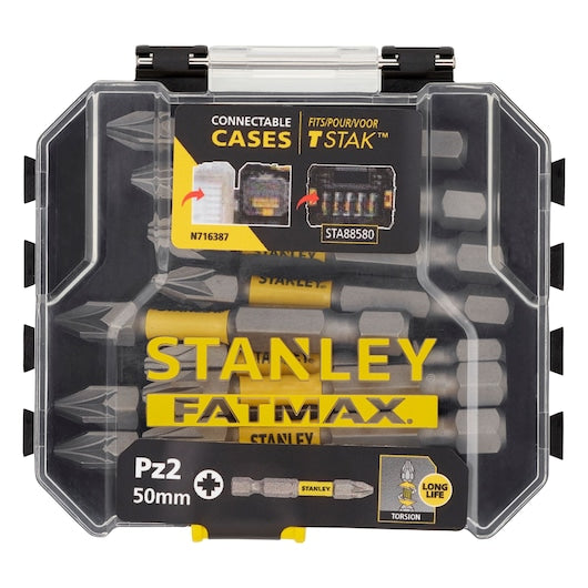 Stanley (STA88572-XJ) FATMAX® 50mm Pontas de Chave de Fenda Torsional para Armazenamento em Massa (PZ2 x10)