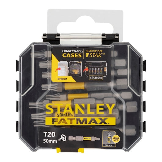 Conjunto de 10 bits de chave de fenda de torção Stanley (STA88574-XJ) FATMAX® de 50 mm, tamanho pequeno, T20
