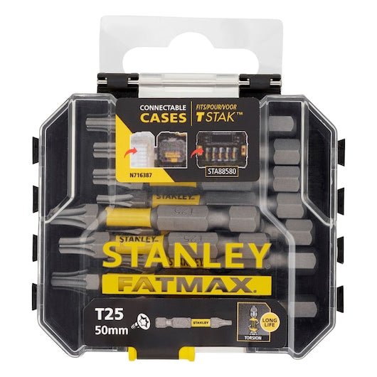 Conjunto de 10 bits de chave de fenda de torção Stanley (STA88575-XJ) FATMAX® de 50 mm, tamanho pequeno, T25