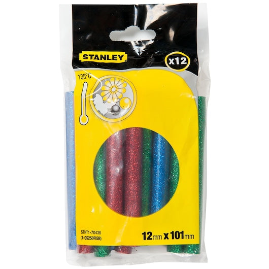 Bastões de cola Stanley (STHT1-70436) com glitter vermelho/verde/azul para baixas temperaturas, 12 mm (pacote com 12)