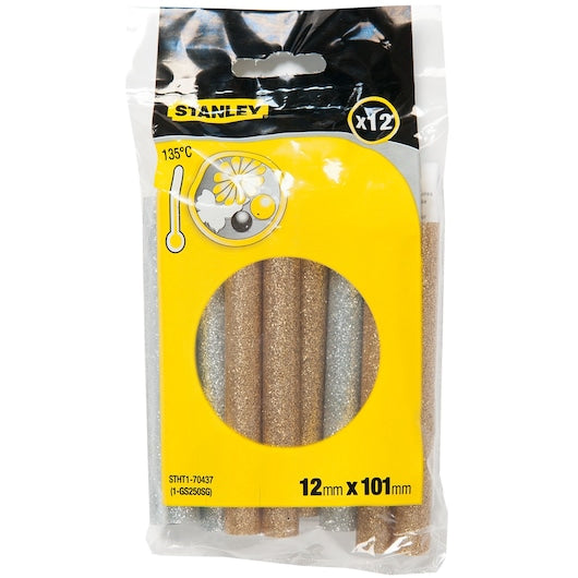 Bastões de cola Stanley (STHT1-70437) para baixa temperatura, prata/dourada, 12 mm (pacote com 12)