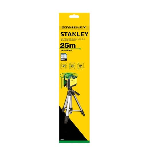 Nível a laser Stanley (STHT77641-1) com linhas cruzadas de 360° na cor verde, com tripé e estojo.