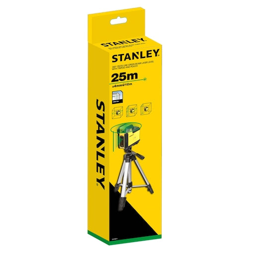 Nível a laser Stanley (STHT77641-1) com linhas cruzadas de 360° na cor verde, com tripé e estojo.