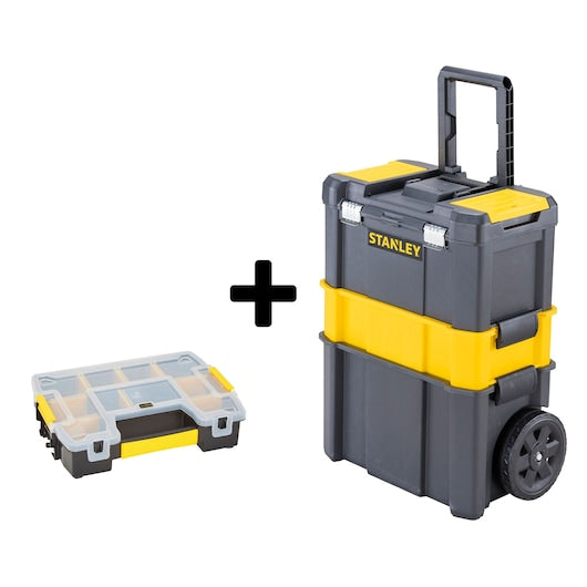 Stanley (STST1-81320) Essential™ Organizador de Oficina com Rodas e 10 Compartimentos, Conjunto de 2 Peças.