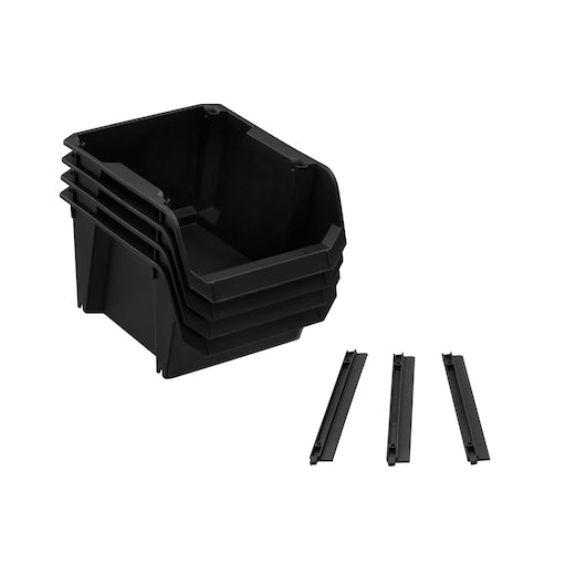 Stanley (STST82734-1) Conjunto de 4 Caixas Organizadoras Médias Pretas com 4 Suportes de Parede Médios