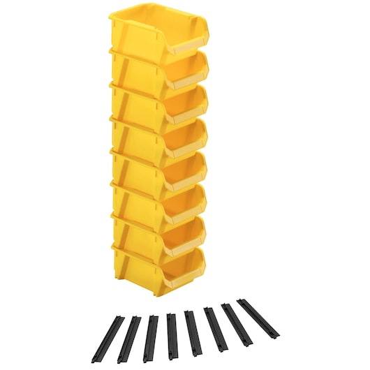 Stanley (STST82964-1) 8 Caixas Organizadoras Amarelas Pequenas com 3 Suportes de Parede Pequenos