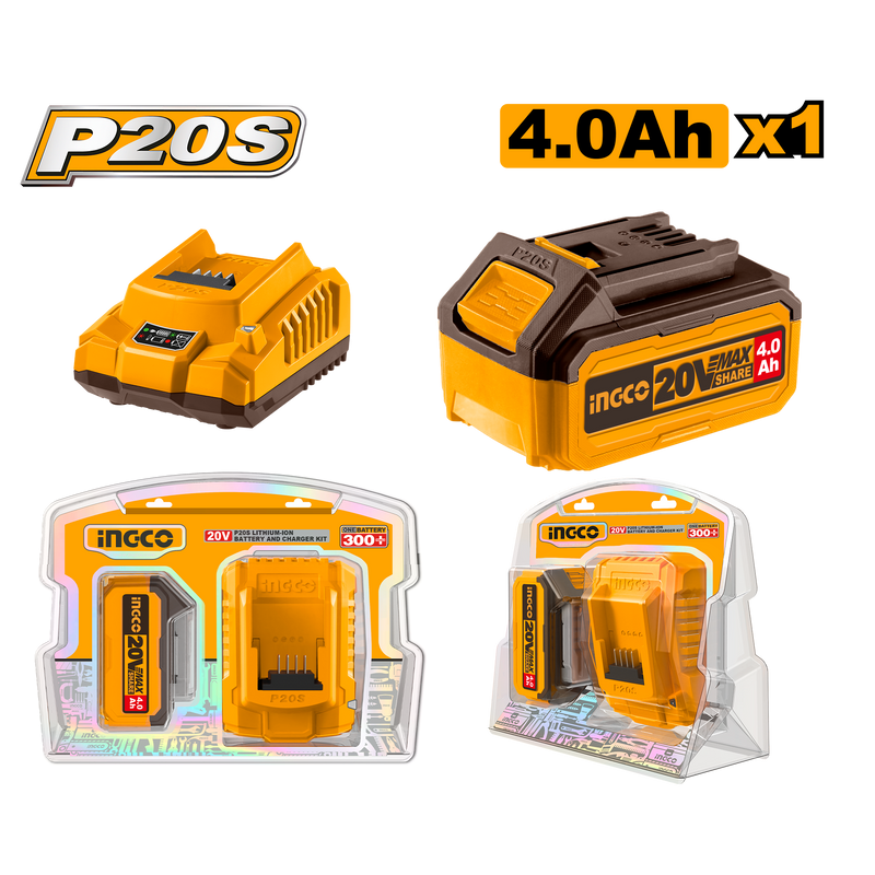 INGCO (FBCPK1214E) Lithium Battery 4.0Ah Pack with Fast Charger 20V