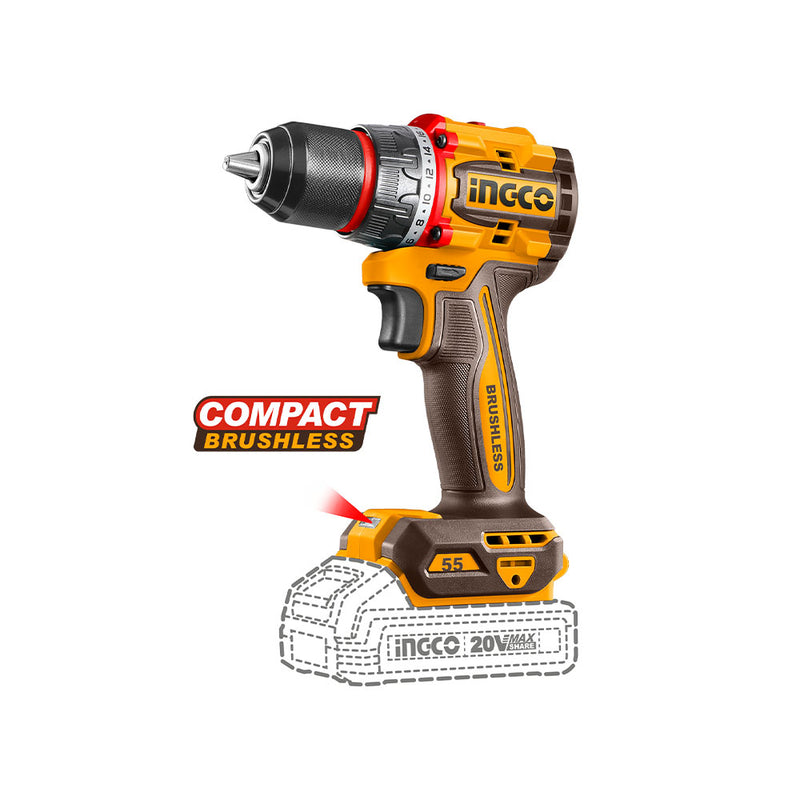 Destornillador INGCO (CDLI205582E) 20V Bru 55nm + 1 batería 2A + CA + Estuche